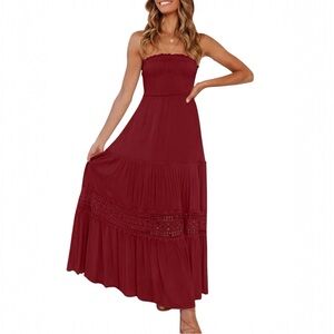 Bohemian Strapless Lace Trim Maxi Dress (XL)